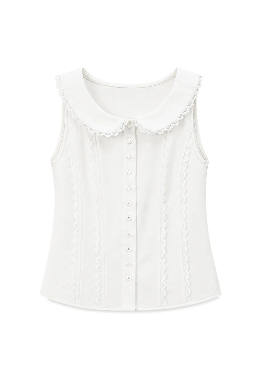 Lace Trim Peter Pan Collar Sleeveless Top