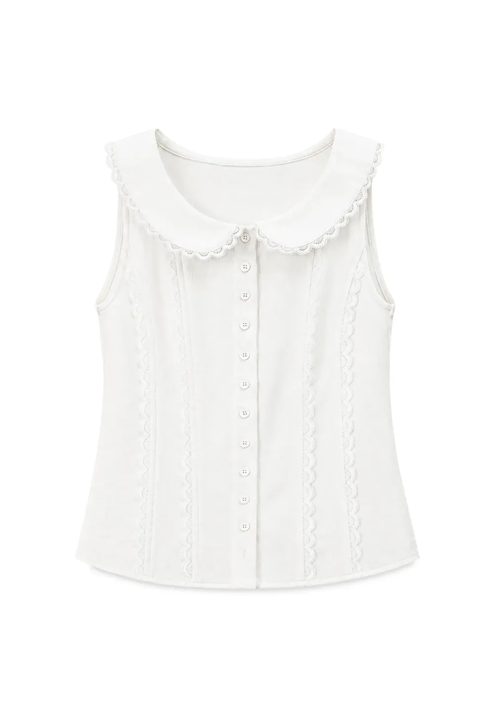 Lace Trim Peter Pan Collar Sleeveless Top