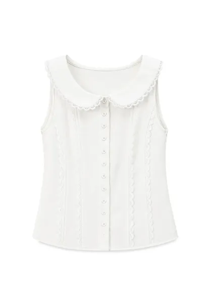 Lace Trim Peter Pan Collar Sleeveless Top