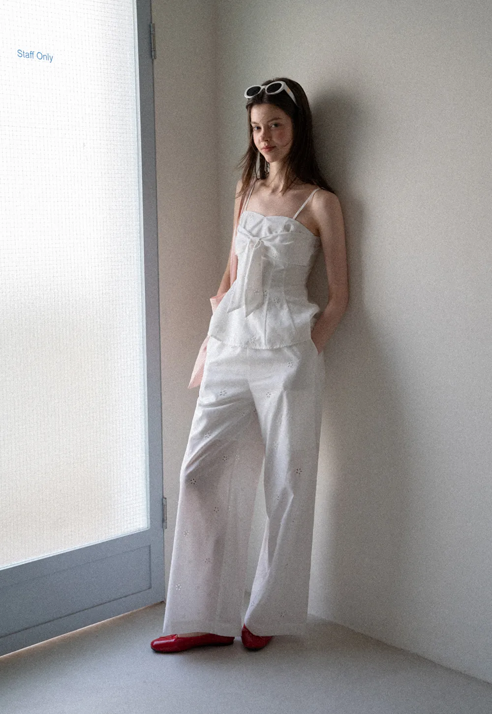 Eyelet Embroidery Camisole and Wide Leg Trousers