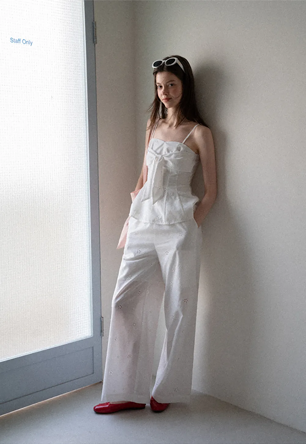 Eyelet Embroidery Camisole and Wide Leg Trousers