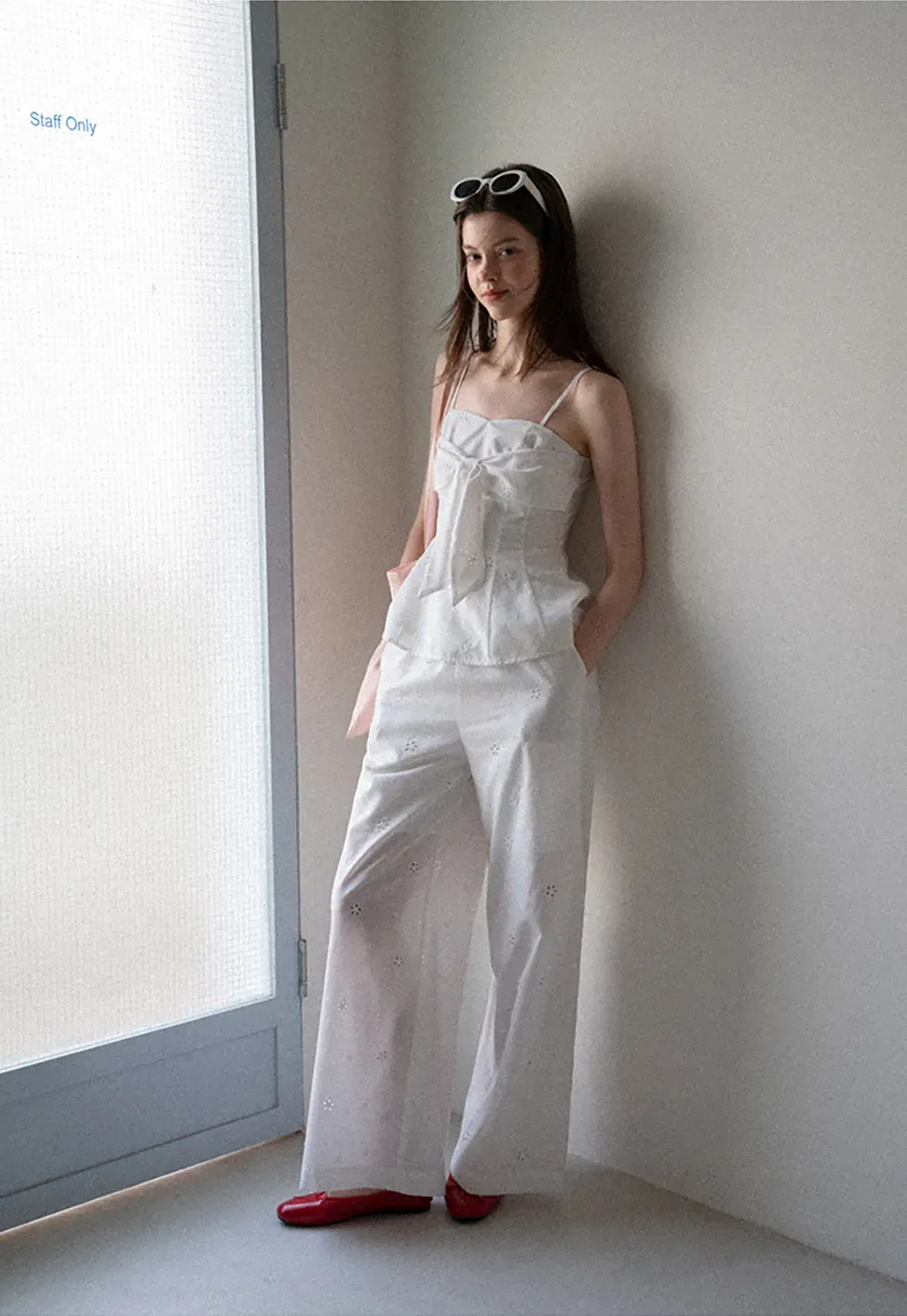 Eyelet Embroidery Camisole and Wide Leg Trousers