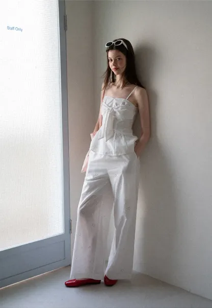 Eyelet Embroidery Camisole and Wide Leg Trousers