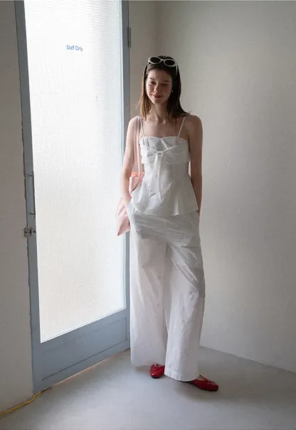 Eyelet Embroidery Camisole and Wide Leg Trousers