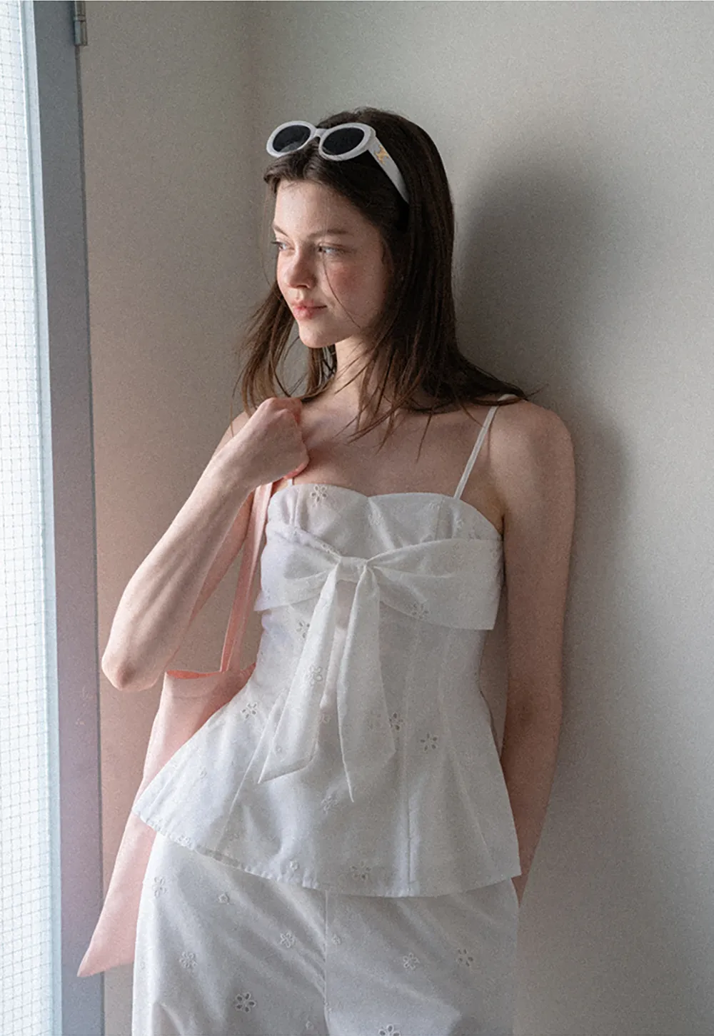 Eyelet Embroidery Camisole and Wide Leg Trousers
