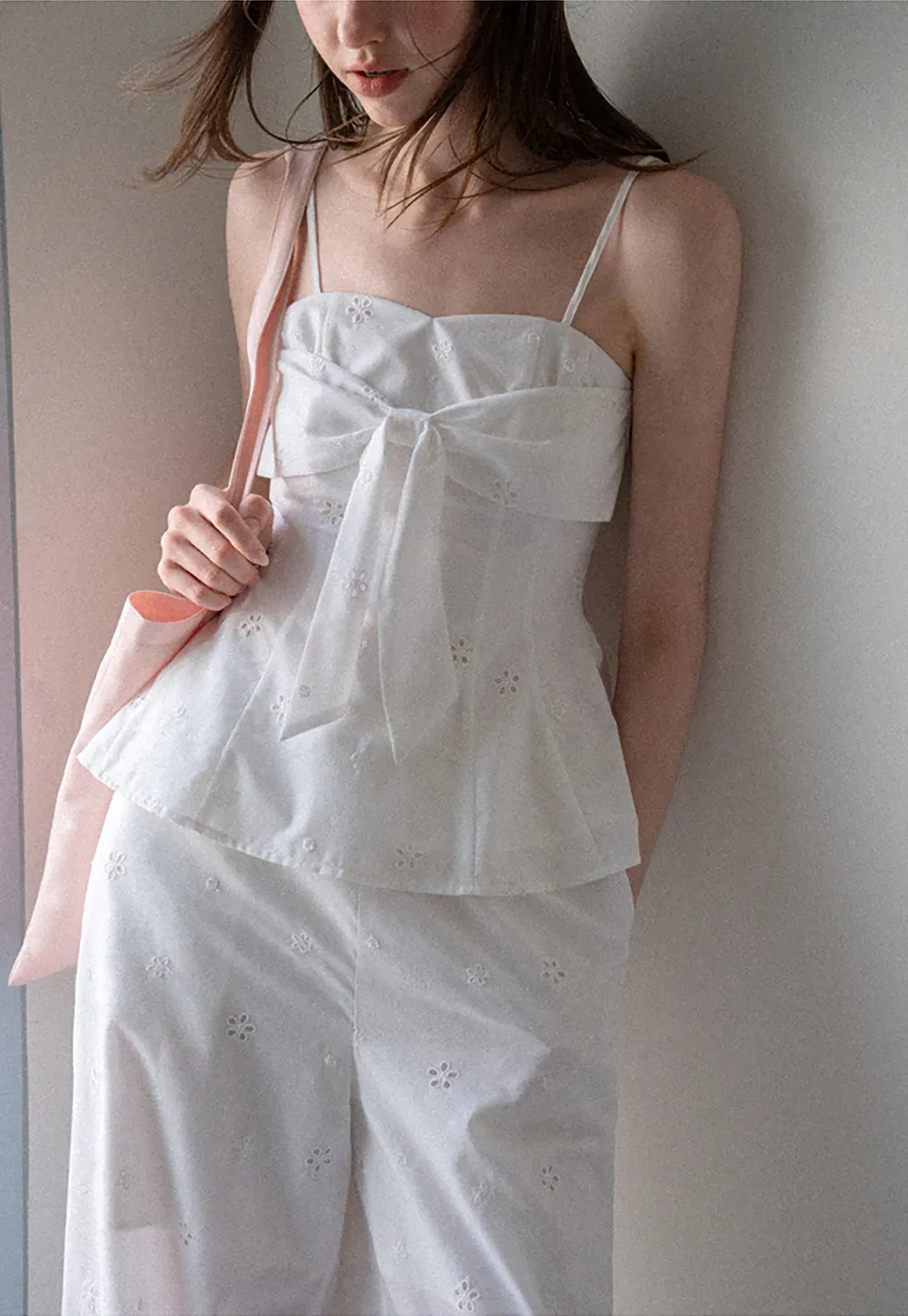 Eyelet Embroidery Camisole and Wide Leg Trousers