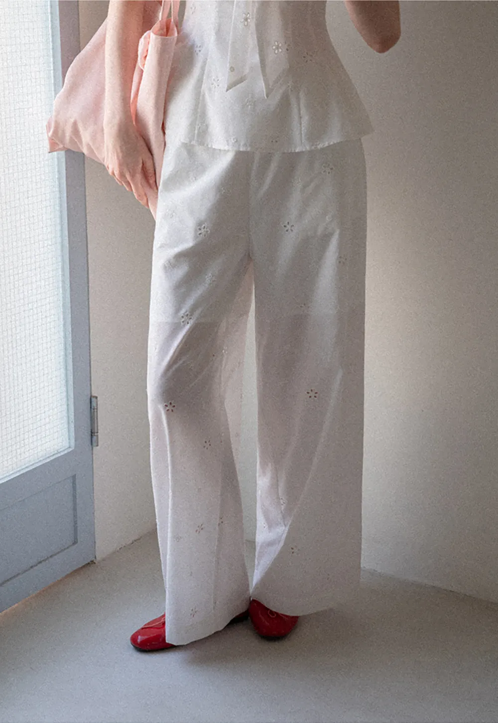 Eyelet Embroidery Camisole and Wide Leg Trousers