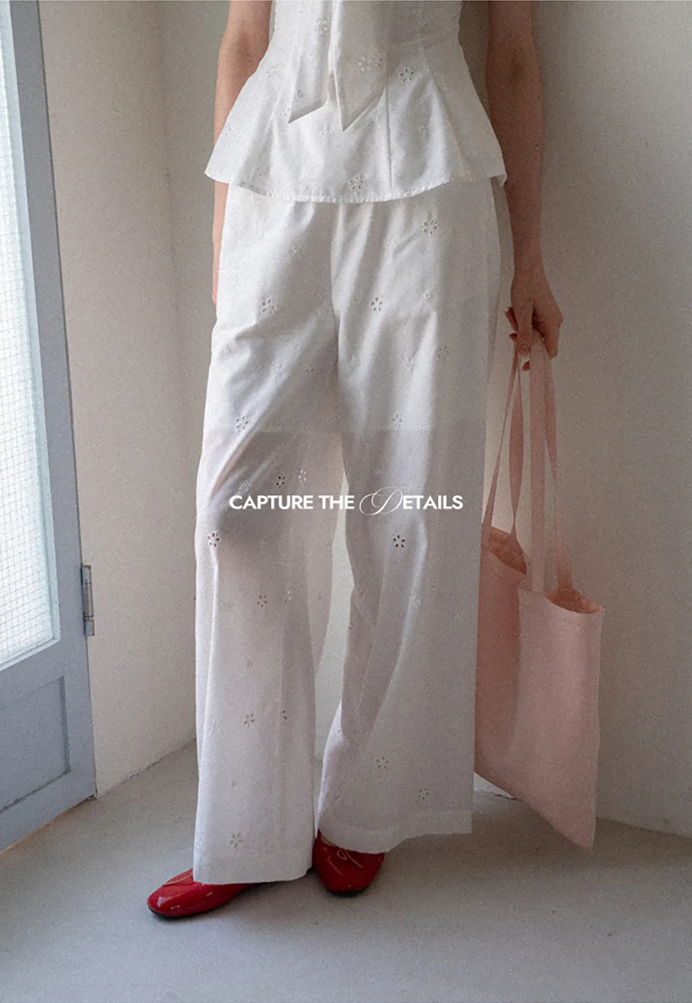 Eyelet Embroidery Camisole and Wide Leg Trousers