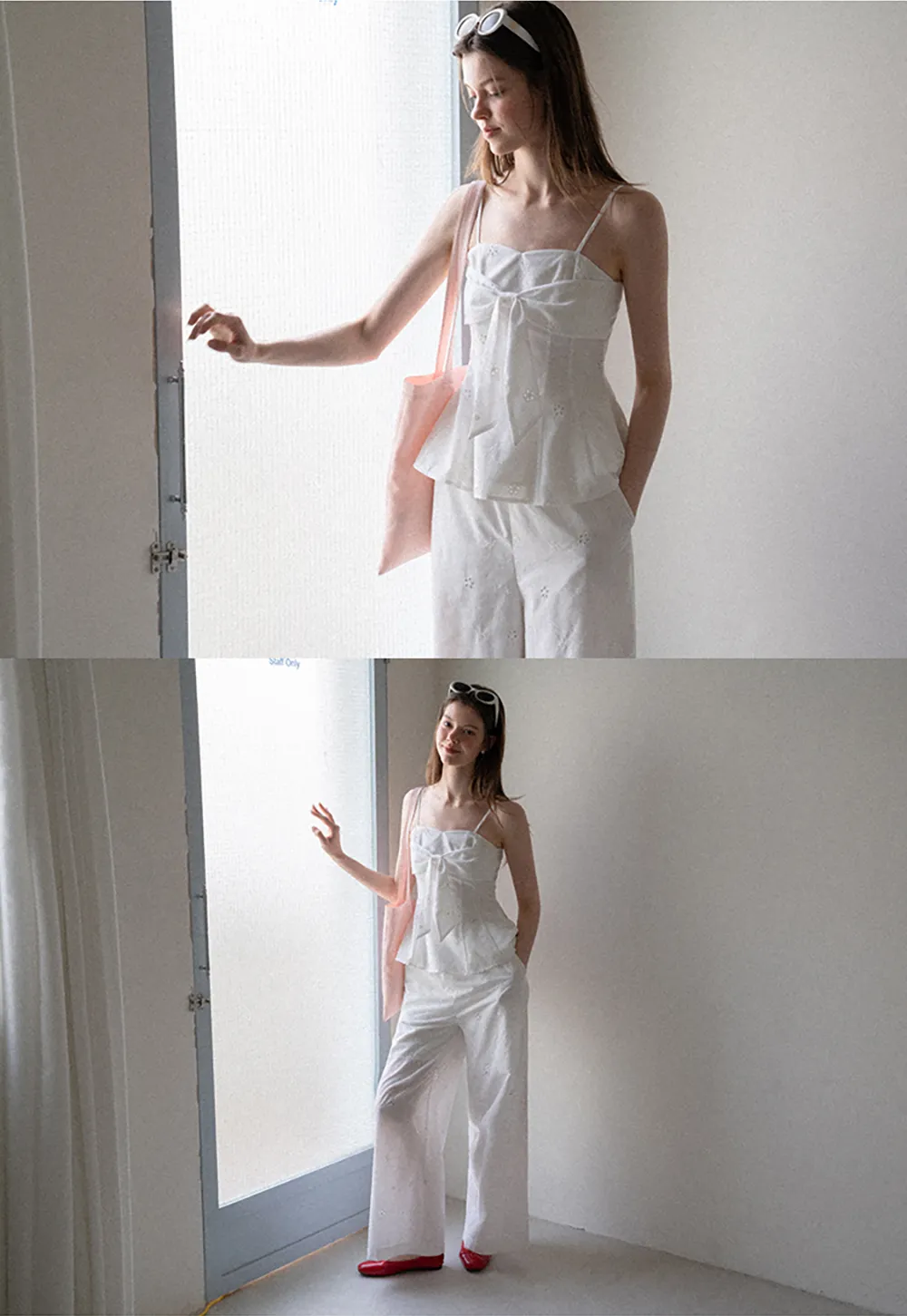 Eyelet Embroidery Camisole and Wide Leg Trousers