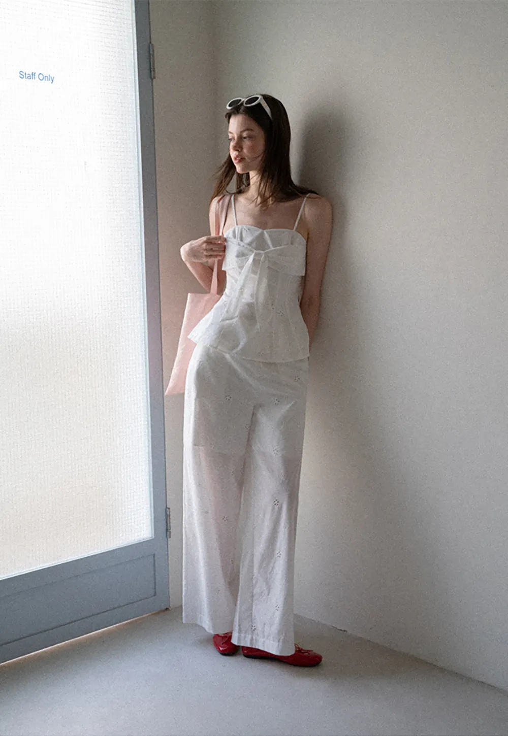 Eyelet Embroidery Camisole and Wide Leg Trousers