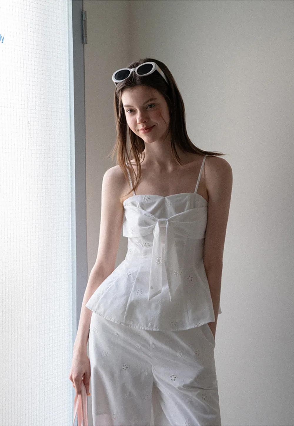 Eyelet Embroidery Camisole and Wide Leg Trousers