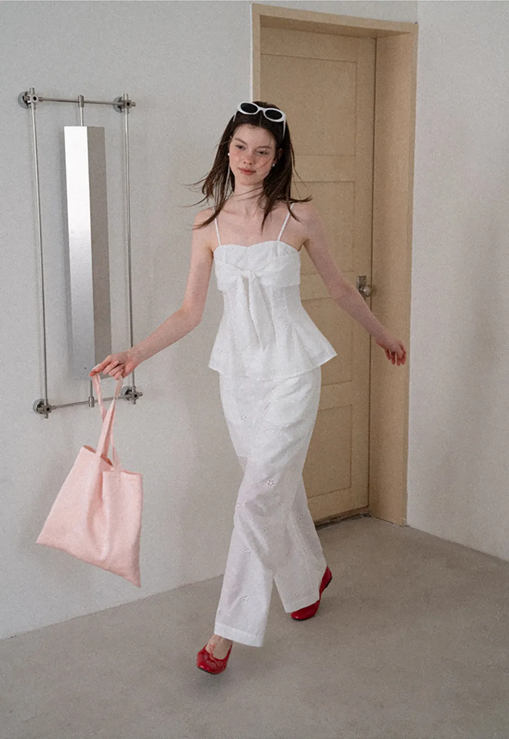 Eyelet Embroidery Camisole and Wide Leg Trousers