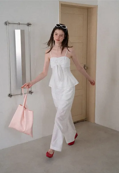 Eyelet Embroidery Camisole and Wide Leg Trousers
