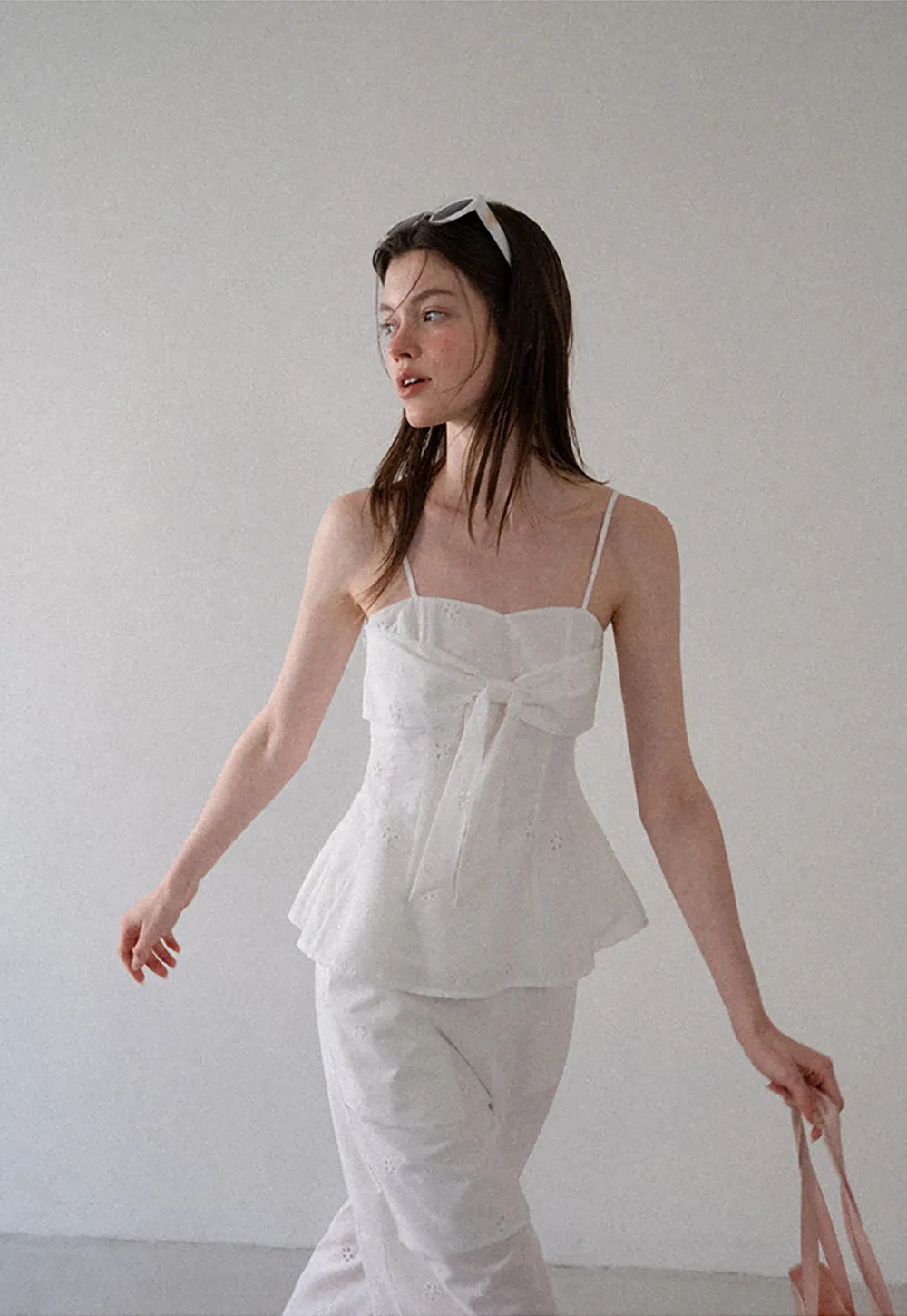 Eyelet Embroidery Camisole and Wide Leg Trousers