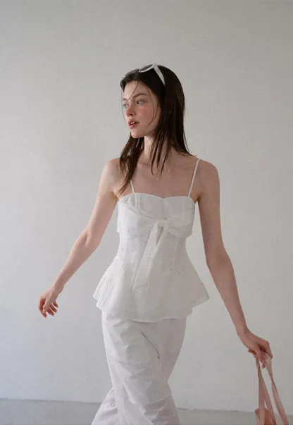 Eyelet Embroidery Camisole and Wide Leg Trousers