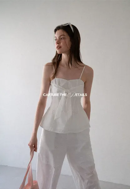 Eyelet Embroidery Camisole and Wide Leg Trousers