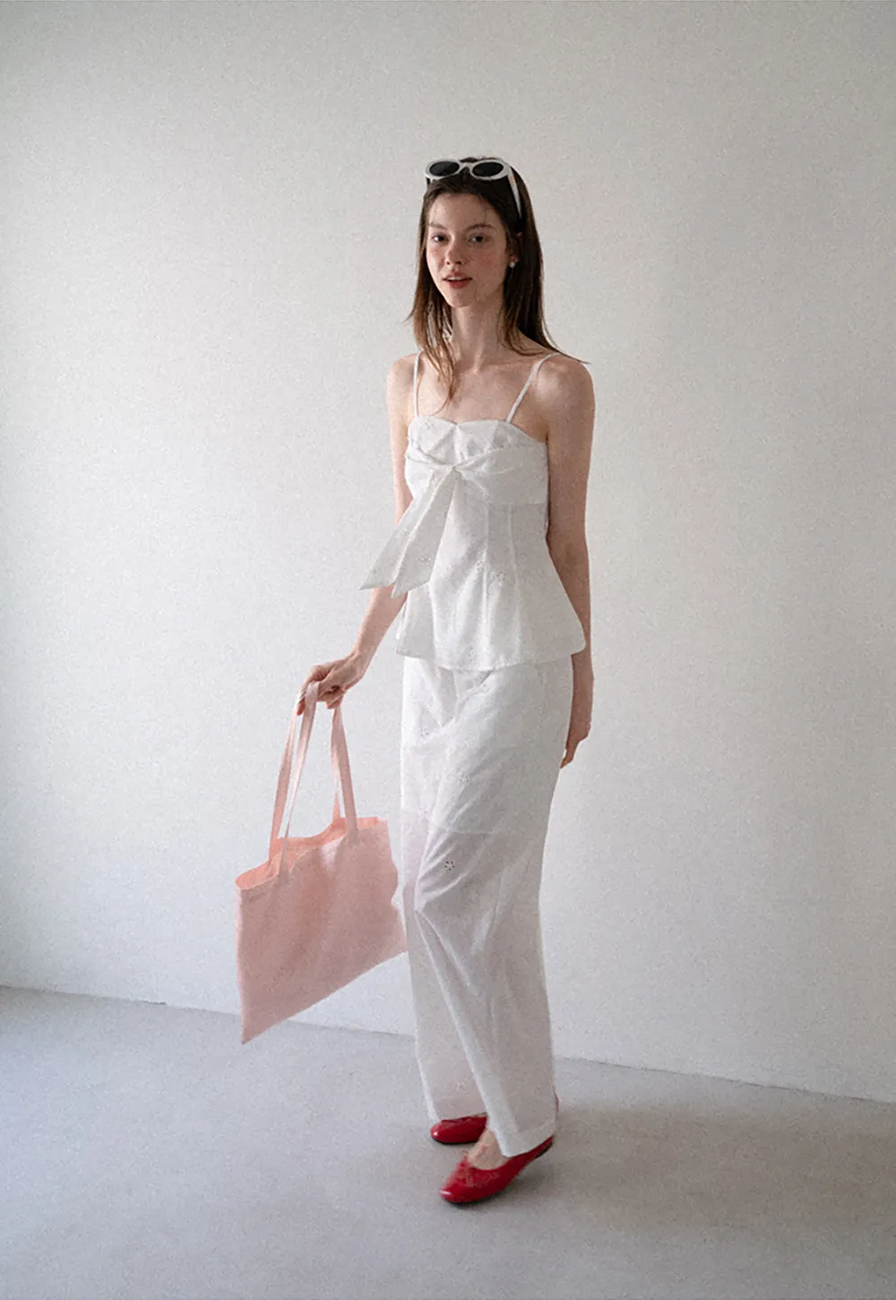 Eyelet Embroidery Camisole and Wide Leg Trousers
