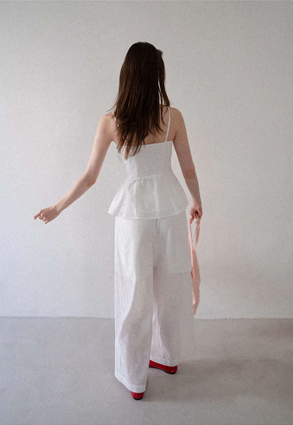 Eyelet Embroidery Camisole and Wide Leg Trousers