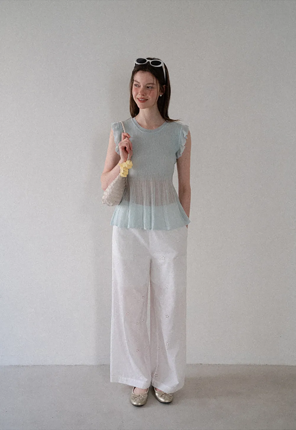 Eyelet Embroidery Camisole and Wide Leg Trousers