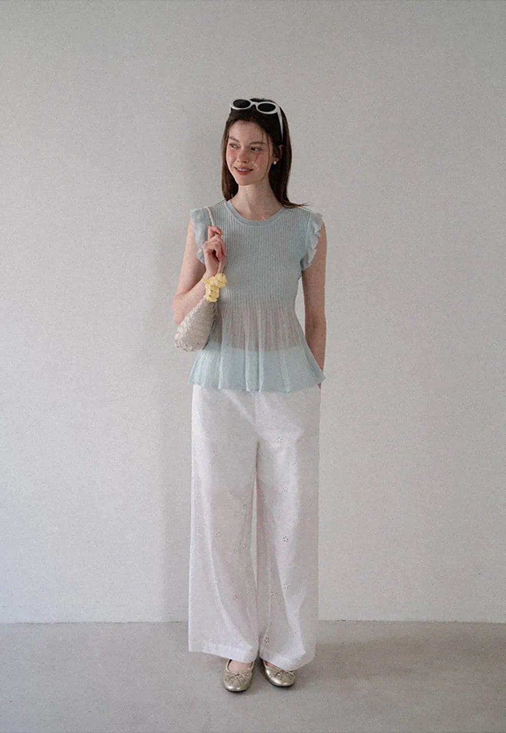 Eyelet Embroidery Camisole and Wide Leg Trousers