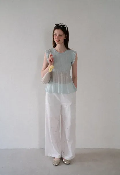 Eyelet Embroidery Camisole and Wide Leg Trousers