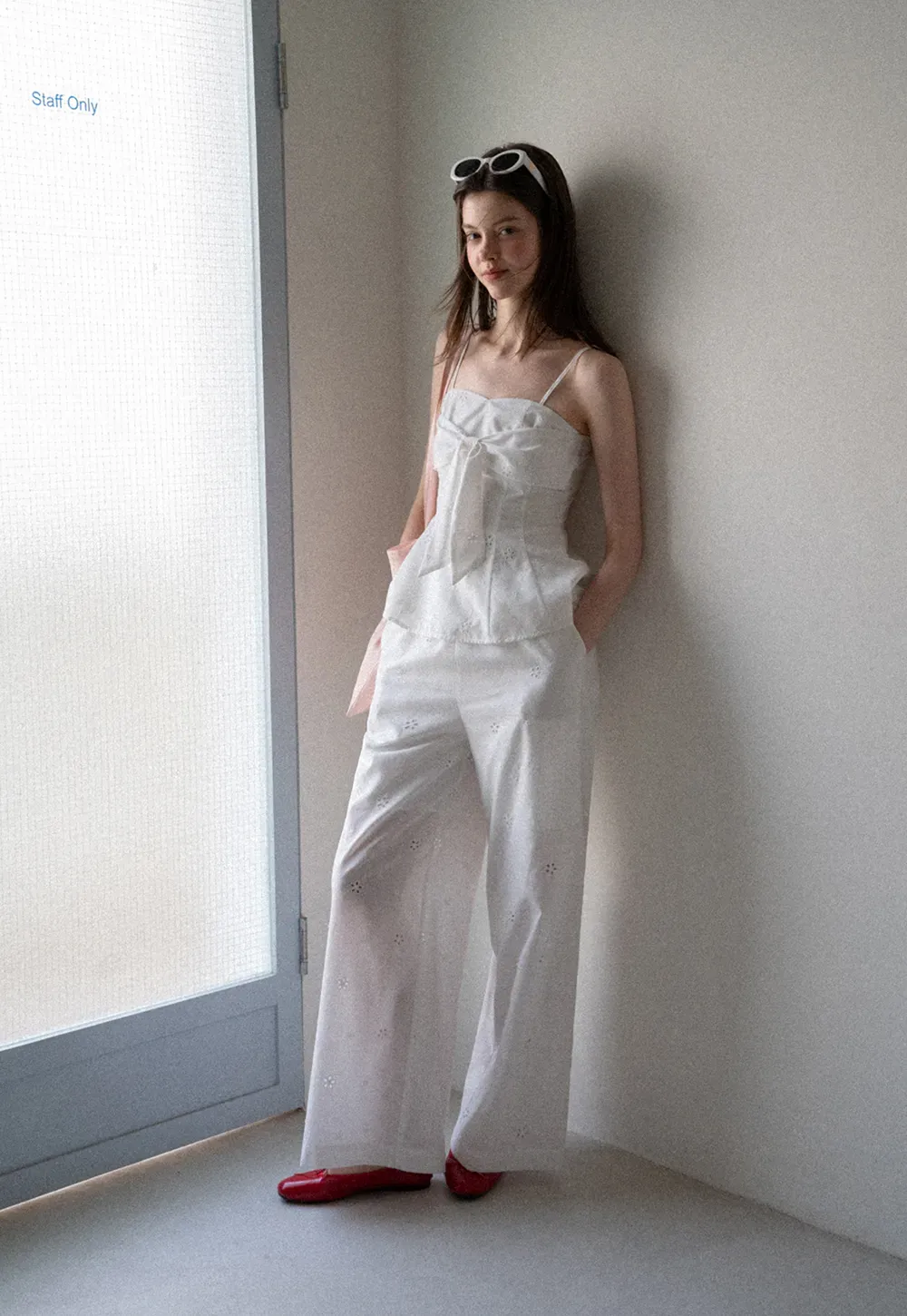 Eyelet Embroidery Camisole and Wide Leg Trousers
