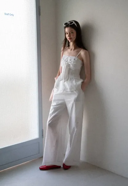 Eyelet Embroidery Camisole and Wide Leg Trousers