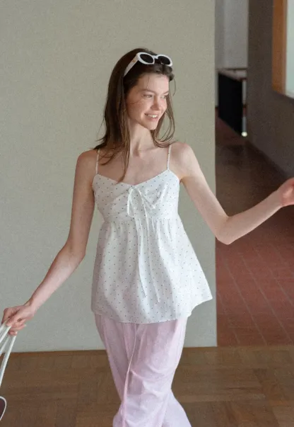 Polka Dot Print Drawstring Camisole Tank Top