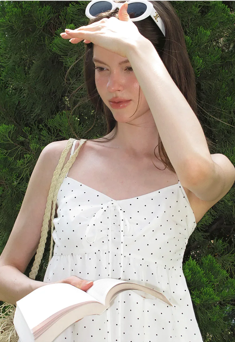 Polka Dot Print Drawstring Camisole Tank Top