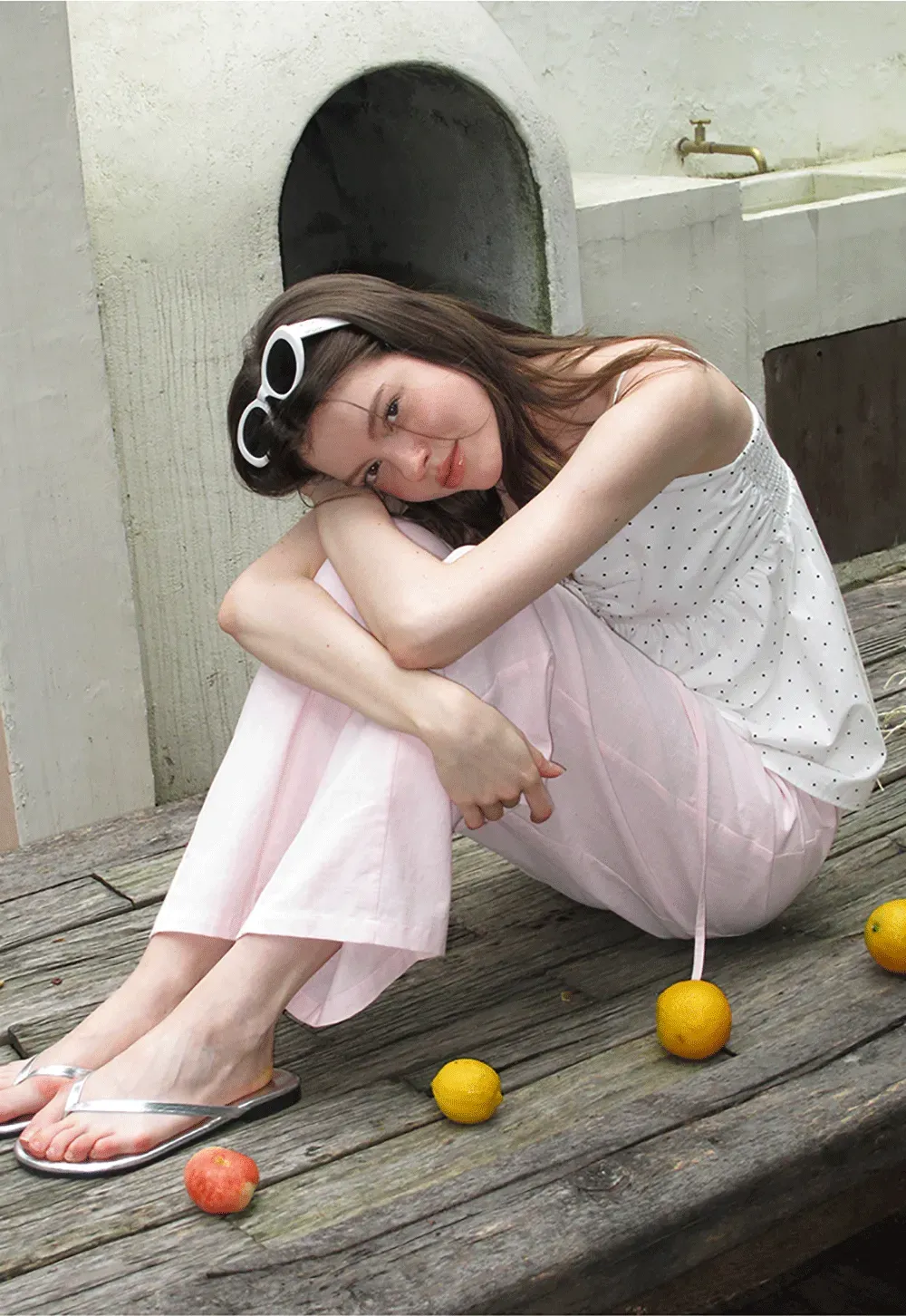 Polka Dot Print Drawstring Camisole Tank Top