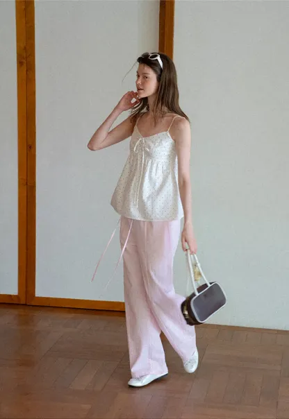 Polka Dot Print Drawstring Camisole Tank Top