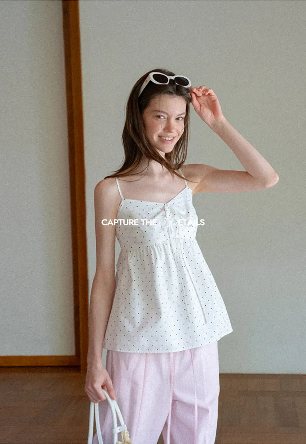 Polka Dot Print Drawstring Camisole Tank Top