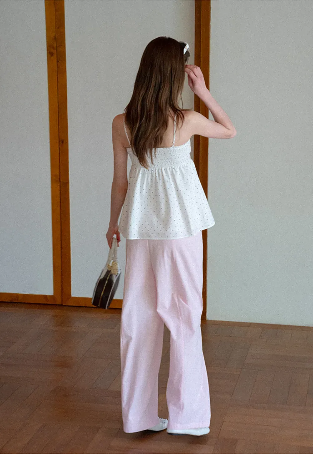 Polka Dot Print Drawstring Camisole Tank Top