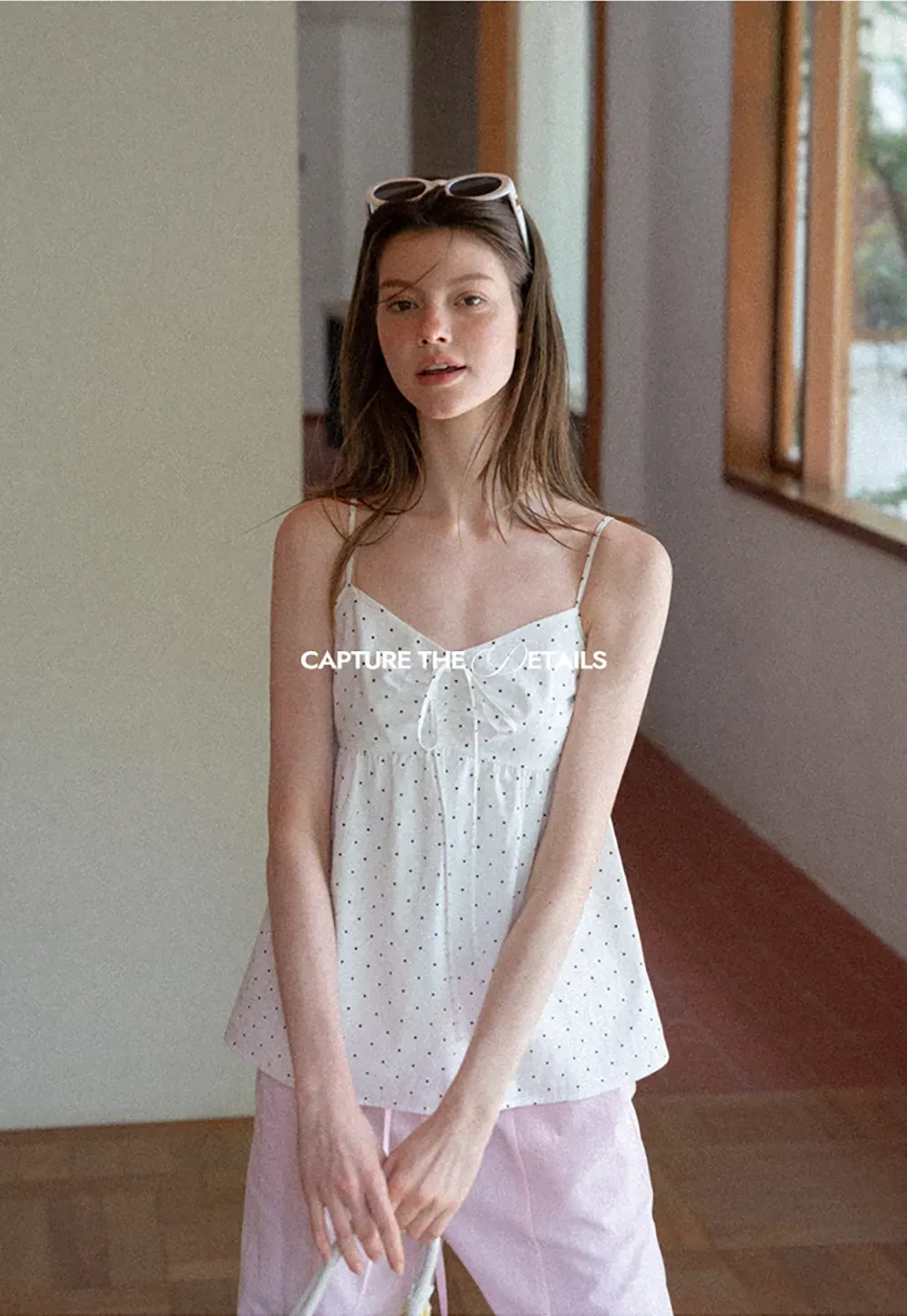 Polka Dot Print Drawstring Camisole Tank Top