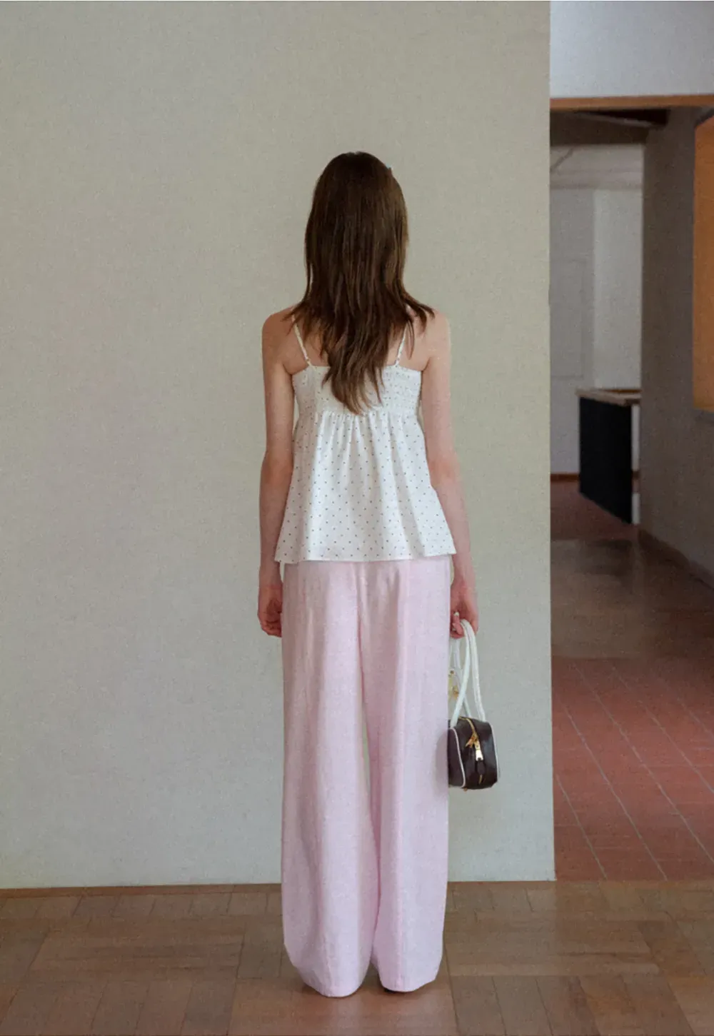 Polka Dot Print Drawstring Camisole Tank Top