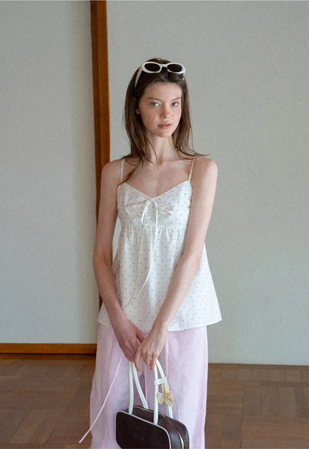 Polka Dot Print Drawstring Camisole Tank Top