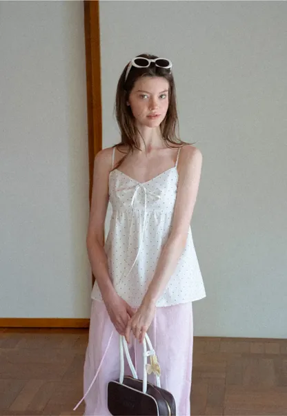 Polka Dot Print Drawstring Camisole Tank Top
