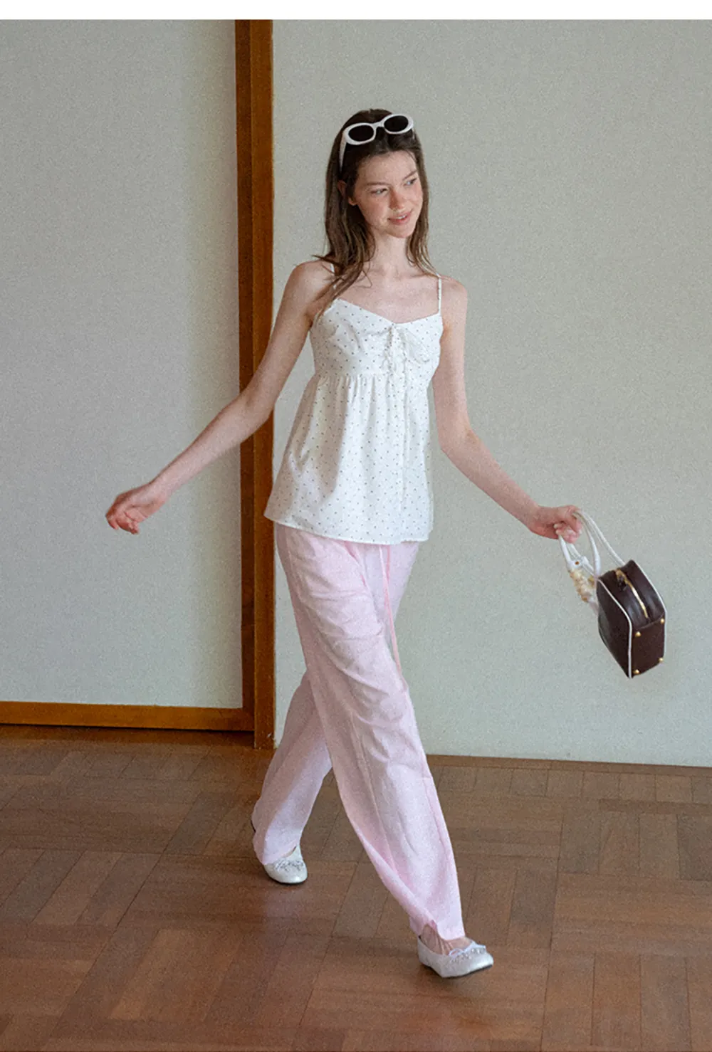 Polka Dot Print Drawstring Camisole Tank Top