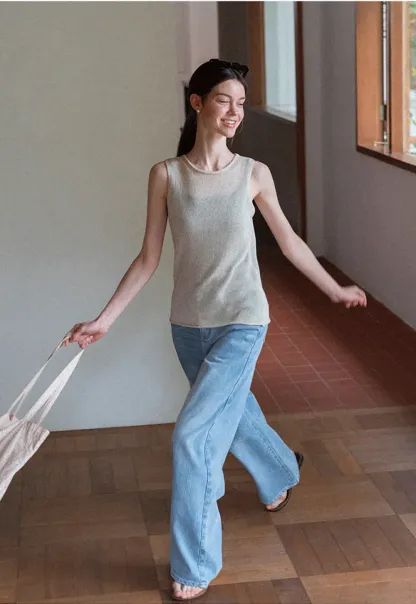 Ribbed Knit Sleeveless Tank Top