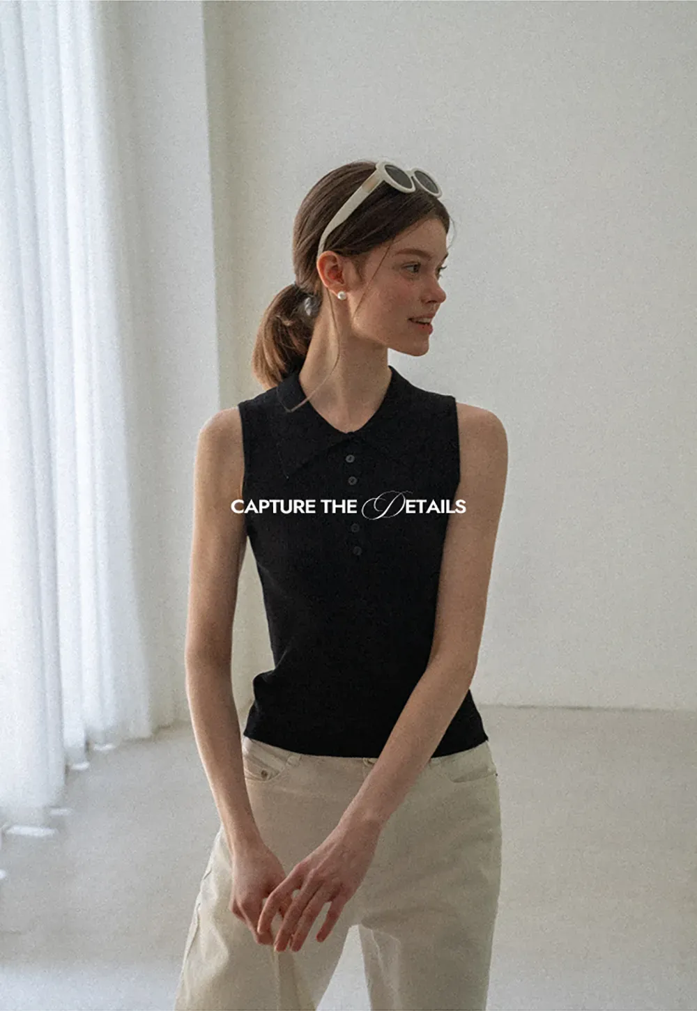 Ribbed Knit Collar Sleeveless Top