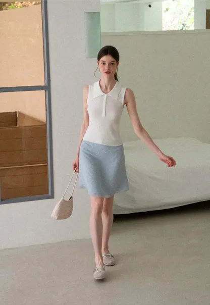 Ribbed Knit Collar Sleeveless Top