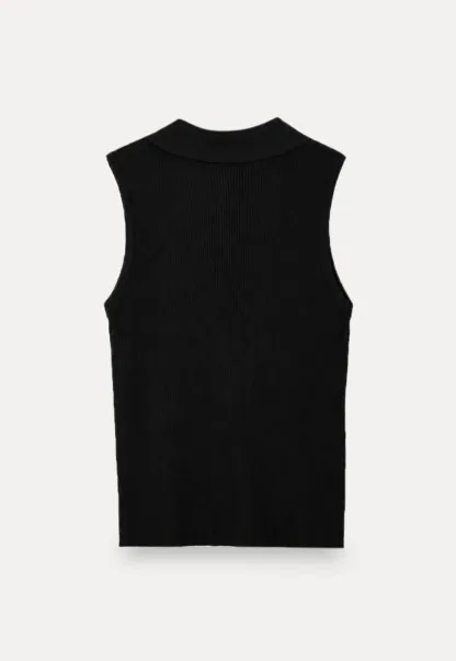 Ribbed Knit Collar Sleeveless Top