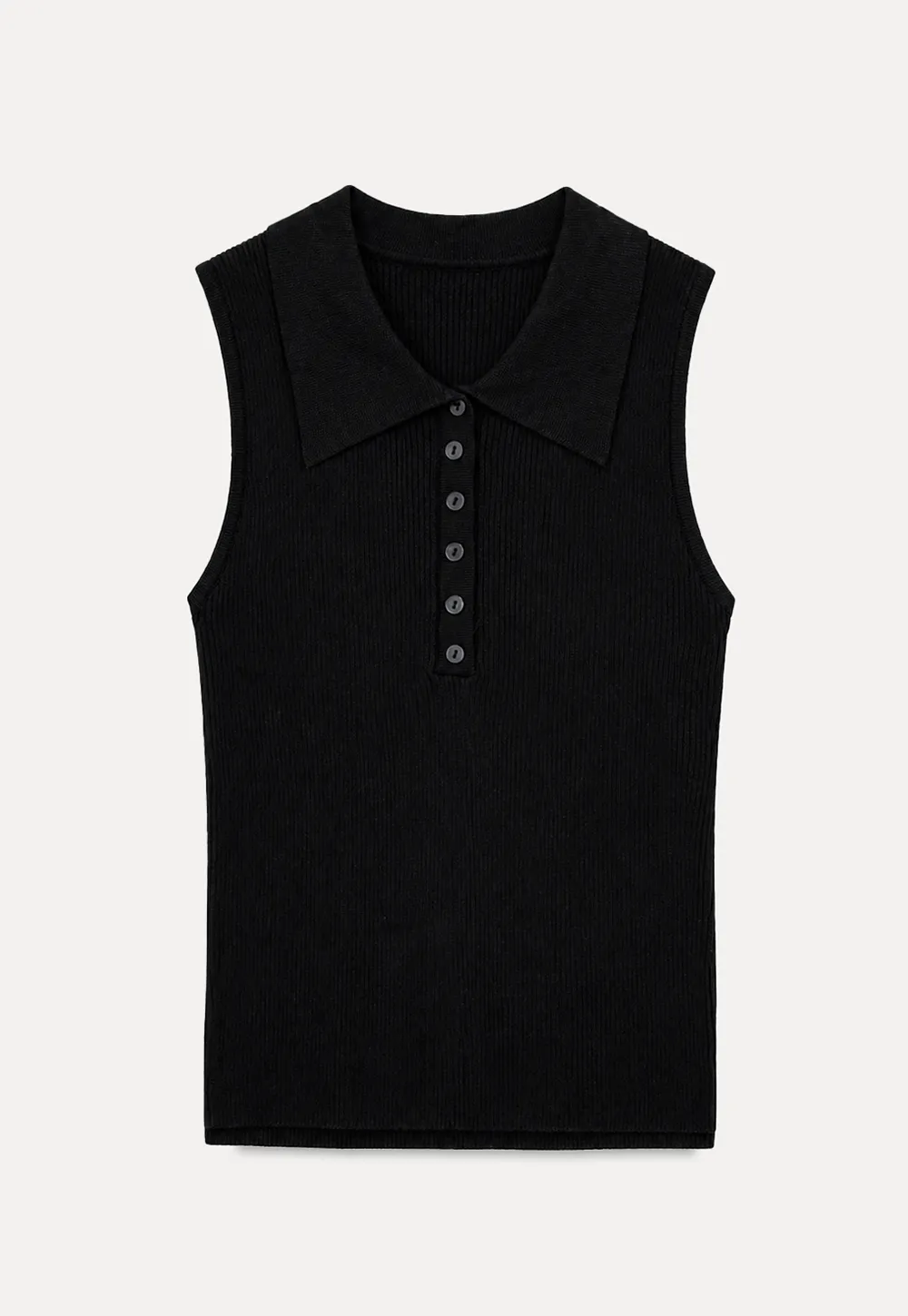 Ribbed Knit Collar Sleeveless Top