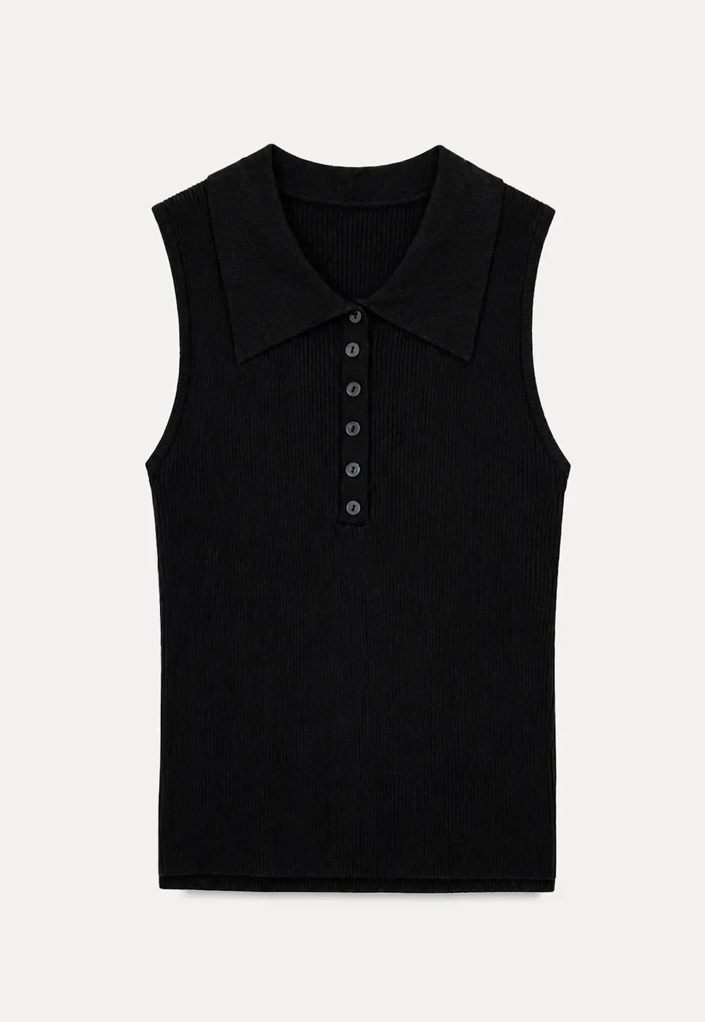 Ribbed Knit Collar Sleeveless Top