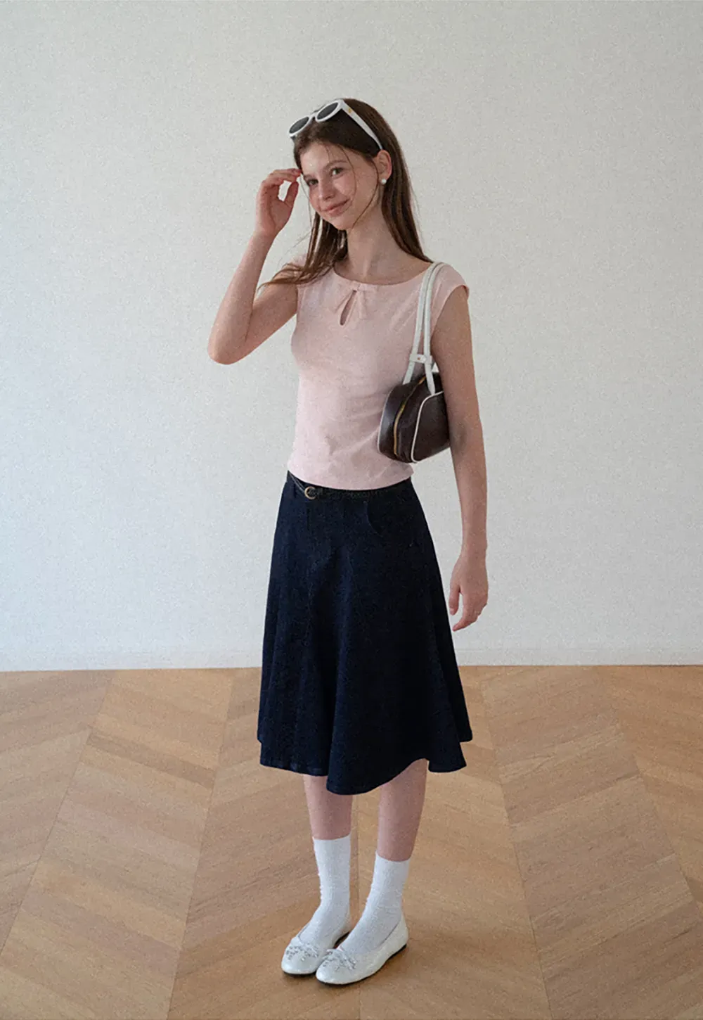 Polka Dot Print Keyhole Neck Cap Sleeve Tank Top