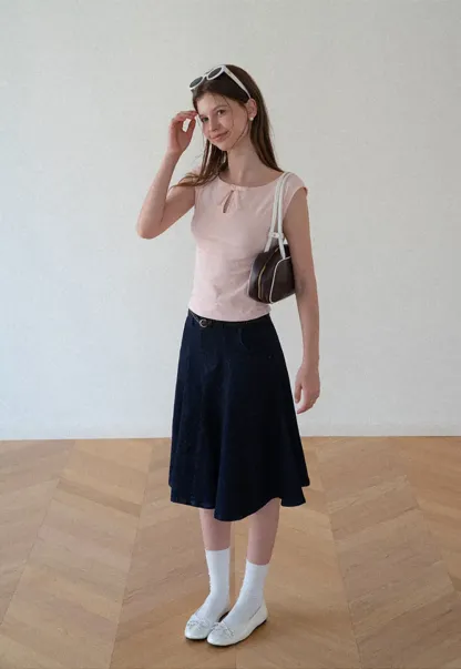 Polka Dot Print Keyhole Neck Cap Sleeve Tank Top
