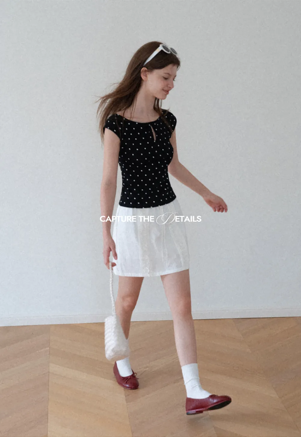 Polka Dot Print Keyhole Neck Cap Sleeve Tank Top