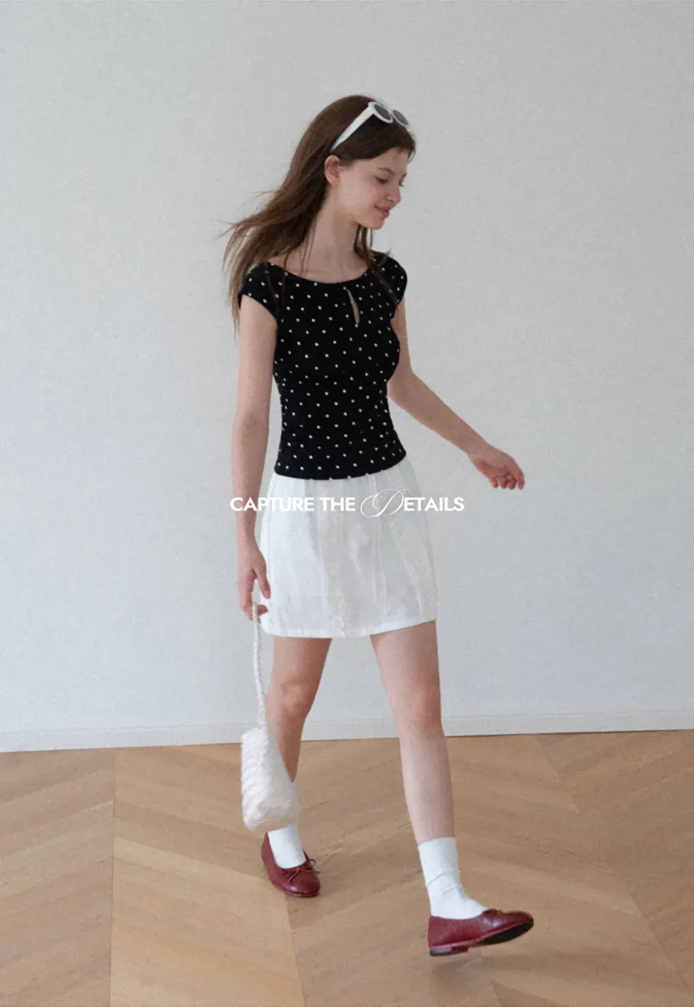 Polka Dot Print Keyhole Neck Cap Sleeve Tank Top
