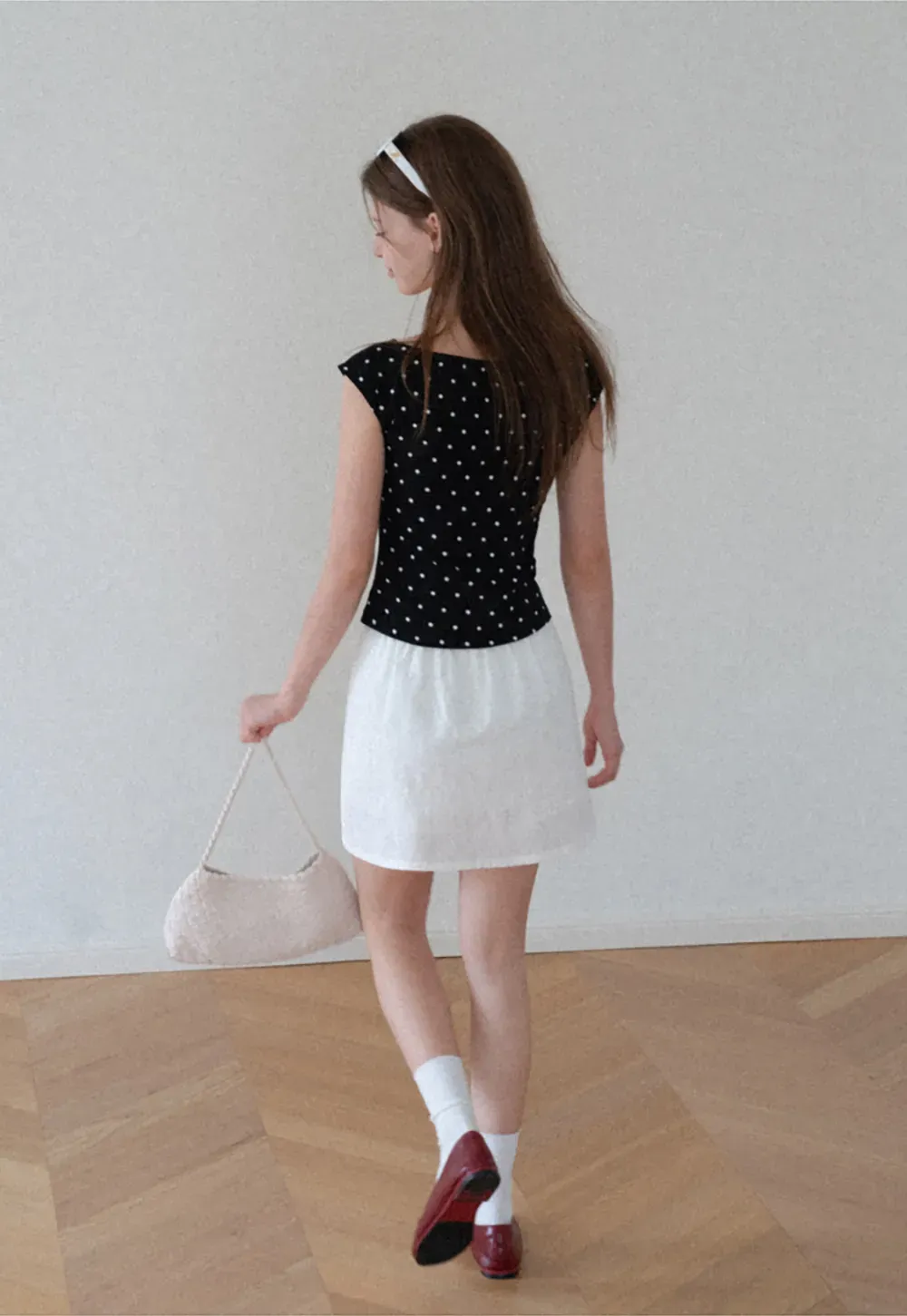 Polka Dot Print Keyhole Neck Cap Sleeve Tank Top