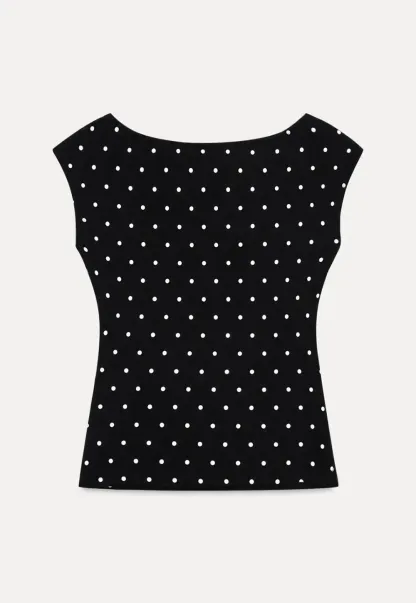 Polka Dot Print Keyhole Neck Cap Sleeve Tank Top